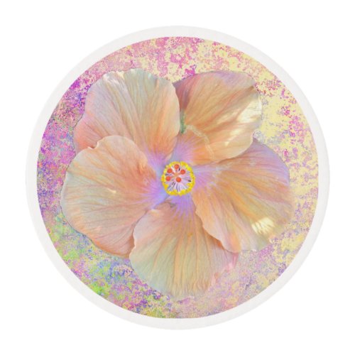 Hibiscus tropical flower iridescent pink gold cute edible frosting rounds