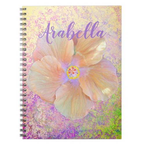 Hibiscus tropical flower iridescent pink gold cute notebook