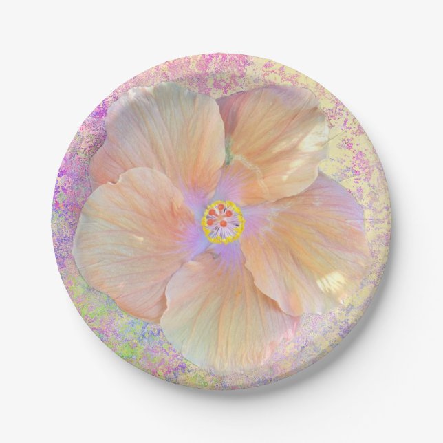 Hibiscus tropical flower iridescent pink gold cute paper plates (Front)