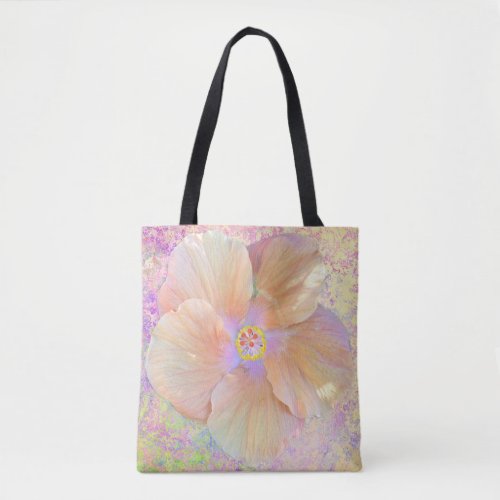 Hibiscus tropical flower iridescent pink gold cute tote bag