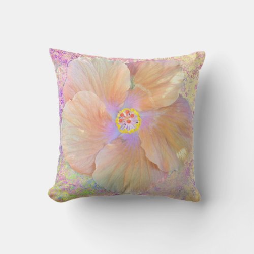 Hibiscus tropical flower peach gold purple cute throw pillow