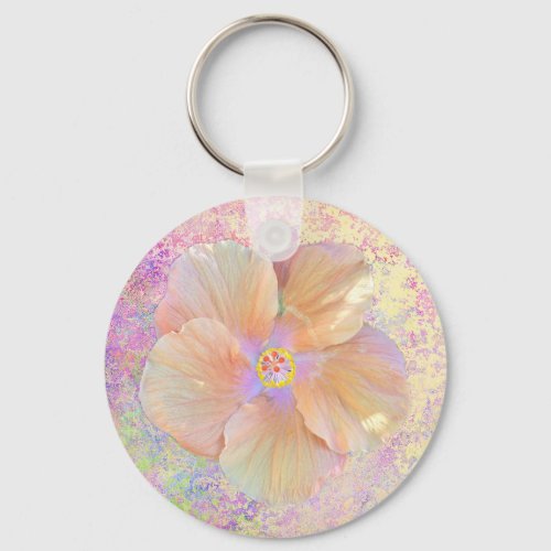 Hibiscus tropical flower pink and gold cute summer keychain