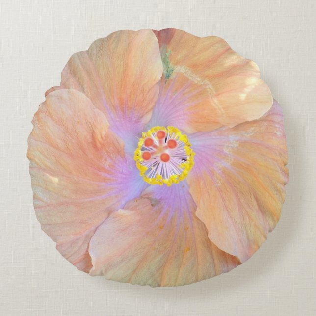 Hibiscus tropical flower pink and gold cute summer round pillow (Front)