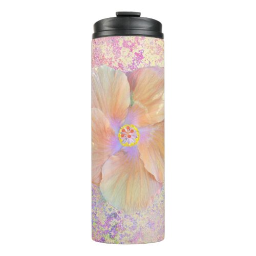 Hibiscus tropical flower pink gold marble cute thermal tumbler