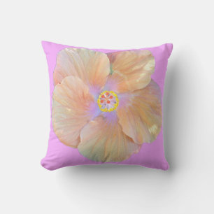 Hibiscus tropical flower pink purple cute throw pillow