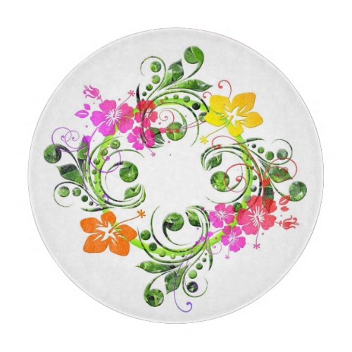 Hibiscus tropical flower wreath colorful Hawaiian  Cutting Board