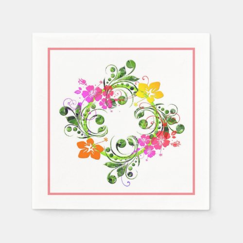 Hibiscus tropical flower wreath colorful summer  napkins