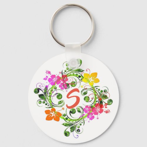 Hibiscus tropical flower wreath keychain