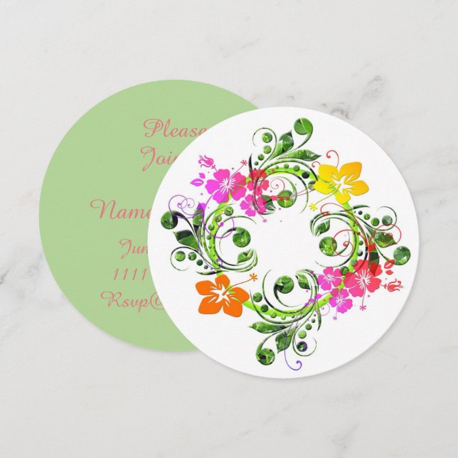 Hibiscus tropical flower wreath summer invitation (Front/Back)