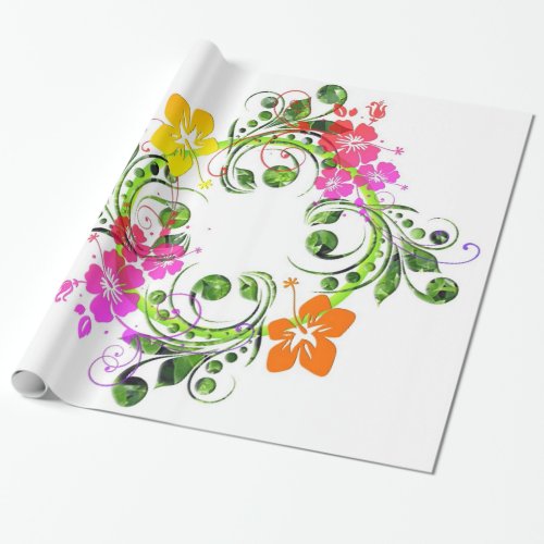 Hibiscus tropical flower wreath wrapping paper