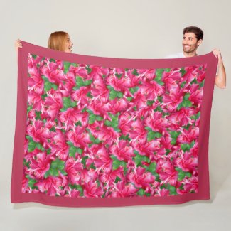 Hibiscus Tropical Flowers Fleece Blanket