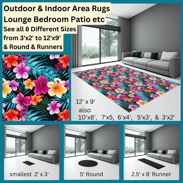 Hibiscus Tropical Flowers Green Orange Pink Area Rug (Creator Uploaded)