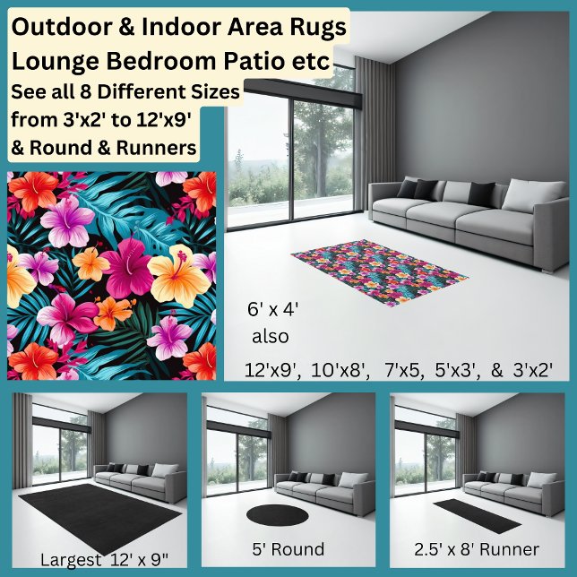 Hibiscus Tropical Flowers Green Orange Pink Area Rug (Creator Uploaded)