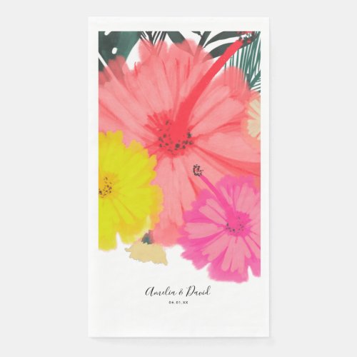 Hibiscus Tropical Hand Drawn Floral Wedding Paper Guest Towels