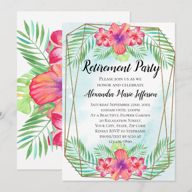 Hibiscus Tropical Luau Beach Retirement Party Invitation (Front/Back)