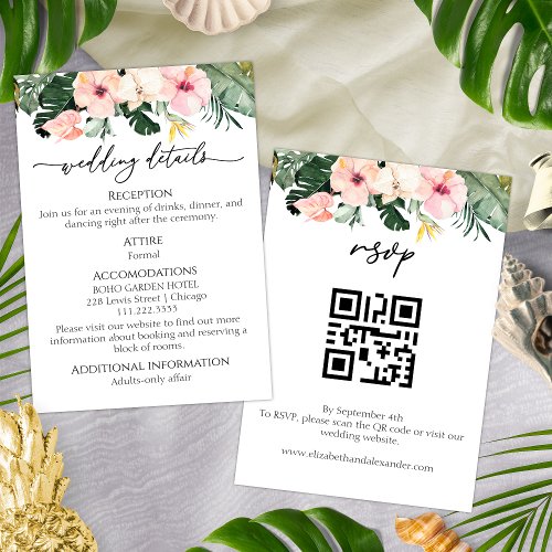 Hibiscus Tropical Wedding Details  RSVP  QR Code Enclosure Card
