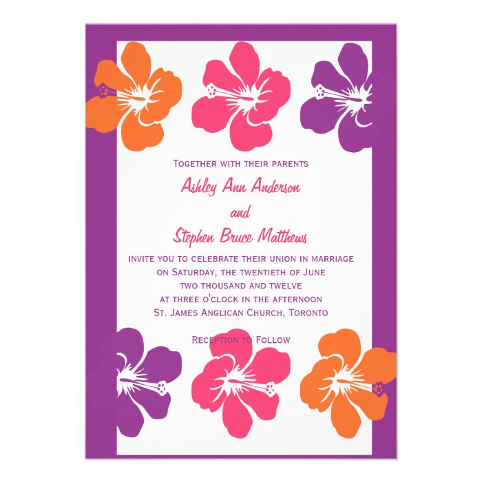 Hibiscus Tropical Wedding Invitations Purple Pink