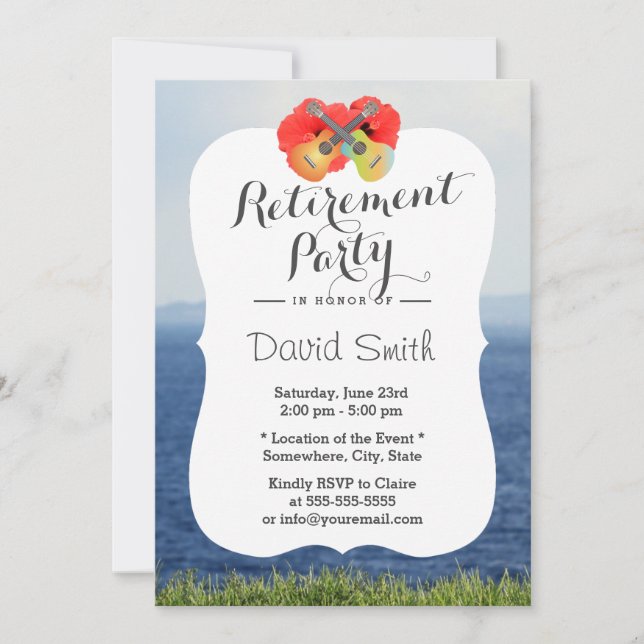Hibiscus & Ukulele Beach Retirement Party Invitation (Front)