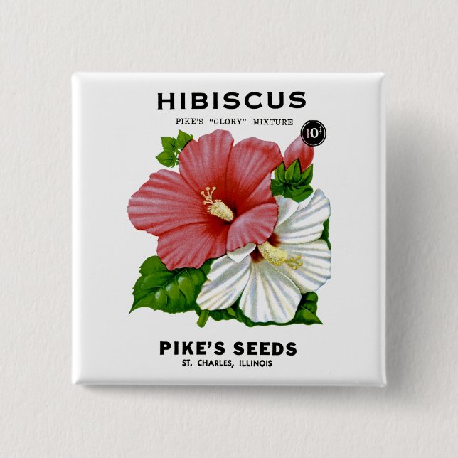 Hibiscus Vintage Seed Packet Button (Front)