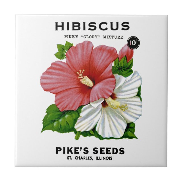 Hibiscus Vintage Seed Packet Ceramic Tile (Front)