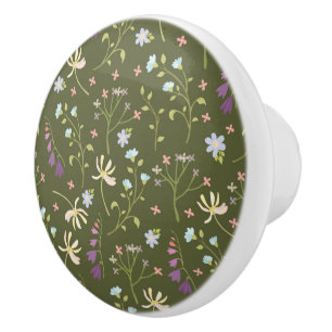 Hibiscus Watercolor Botanical Blooming Seamless Ceramic Knob