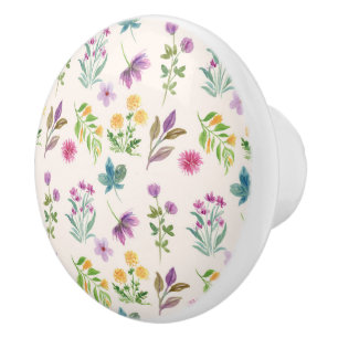 Hibiscus Watercolor Botanical Blooming Seamless Ceramic Knob