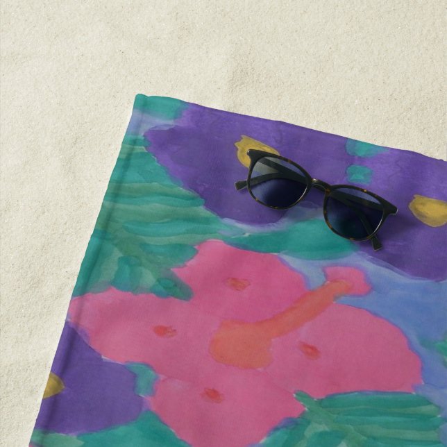 Hibiscus Watercolor Print Beach Towel (In Situ)