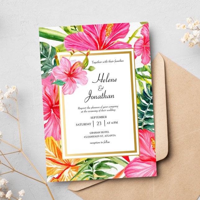 Hibiscus Watercolor Tropical Destination Wedding Invitation (Hibiscus Watercolor Tropical Destination Wedding Invitation)