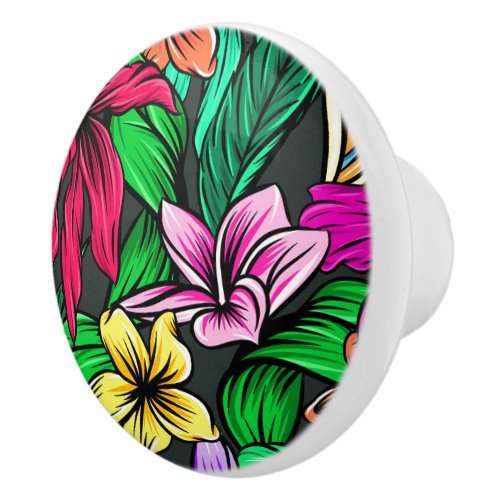 Hibiscus Watercolor Tropical Flowers Dresser Ceramic Knob