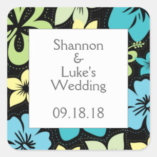 Hibiscus wedding birthday bridal shower favor square sticker