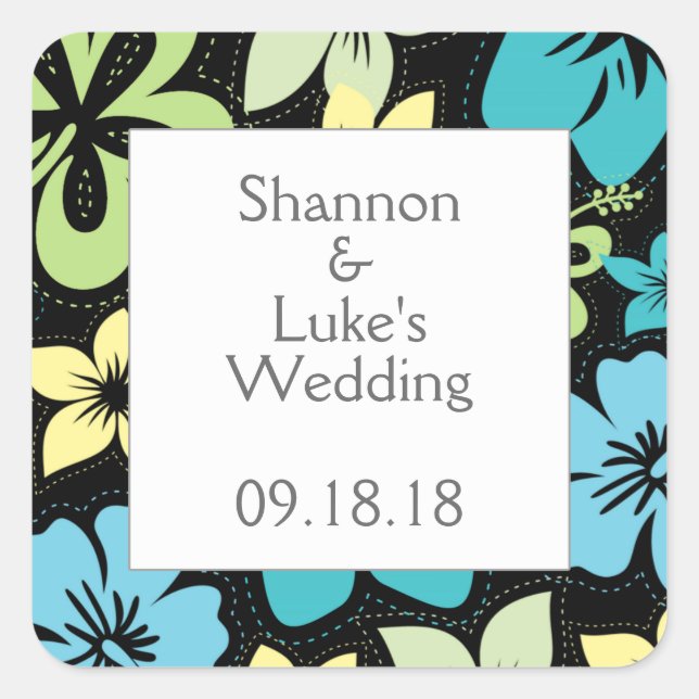 Hibiscus wedding birthday bridal shower favor square sticker (Front)