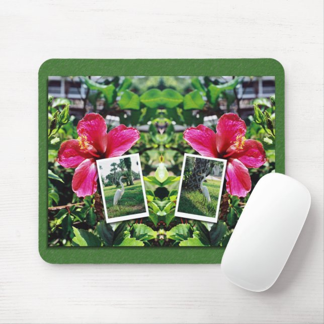 Hibiscus with Egrets Mouse Pad (With Mouse)