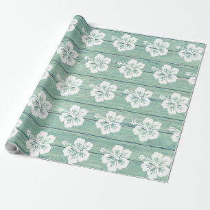 Hibiscus Wrapping paper Driftwood Beach. Jade
