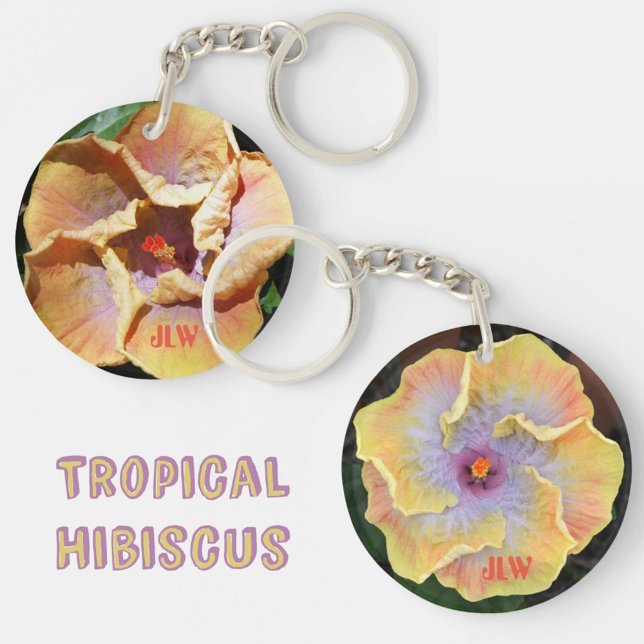 Hibiscus Yellow and Lilac Flowers with Initials Keychain (Creator Uploaded)