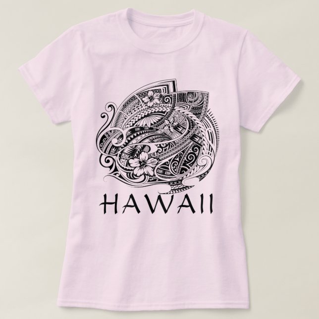 HIBISICUS POLYNESIAN TRIBAL HAWAII Blk T-Shirt (Design Front)