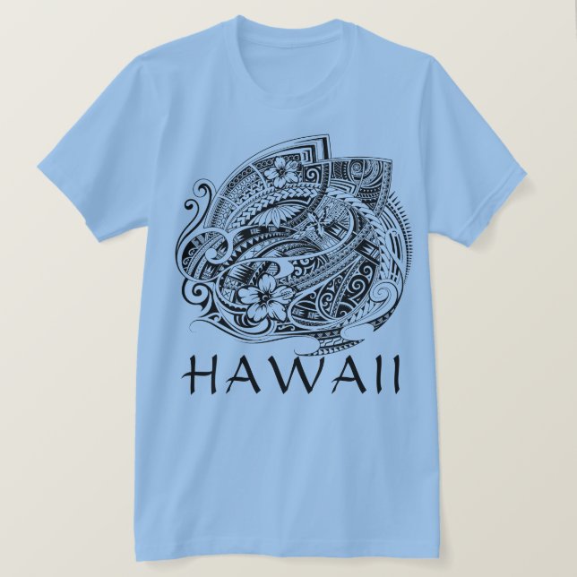 HIBISICUS POLYNESIAN TRIBAL HAWAII Blk T-Shirt (Design Front)