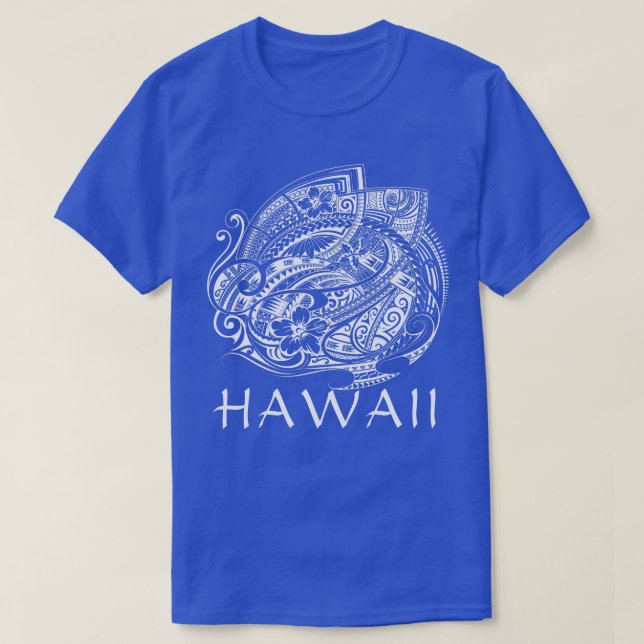HIBISICUS POLYNESIAN TRIBAL HAWAII Wht T-Shirt (Design Front)