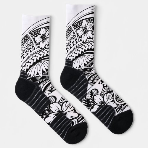 HIBISICUS POLYNESIAN TRIBAL Wht Socks