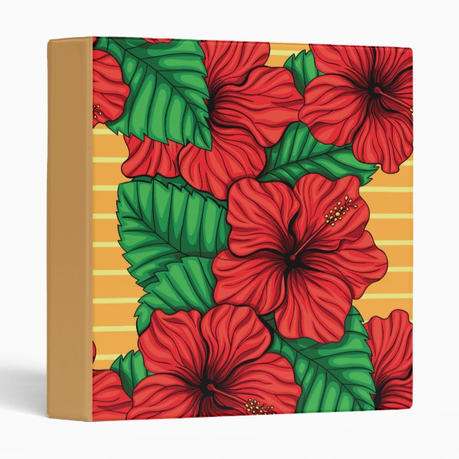 Hibiskcus and leaves, tropical pattern 3 ring binder (Front/Spine)