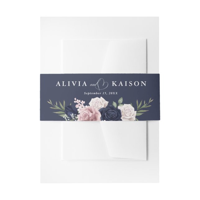 hic Elegant Blush Navy Blue Wedding  Invitation Belly Band (Front Example)