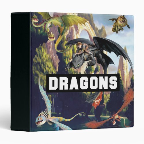 Hiccup and Dragons Flying Over Island Forest 3 Ring Binder
