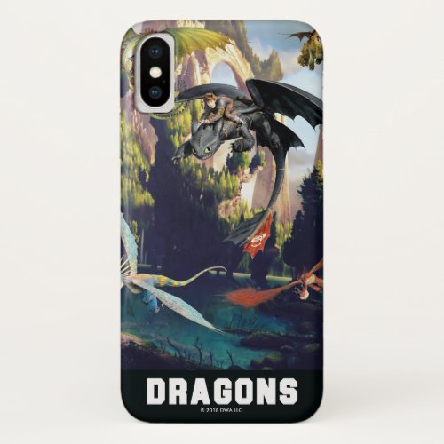 Hiccup and Dragons Flying Over Island Forest iPhone XS Case