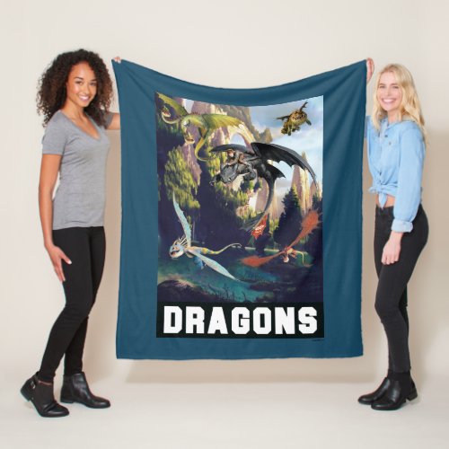 Hiccup and Dragons Flying Over Island Forest Fleece Blanket