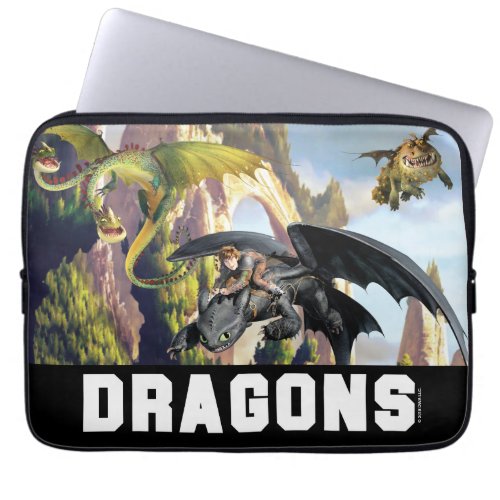 Hiccup and Dragons Flying Over Island Forest Laptop Sleeve