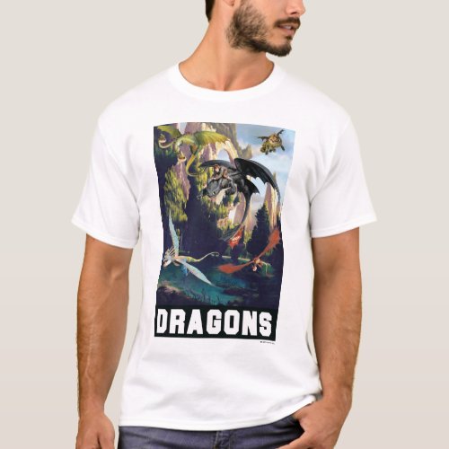 Hiccup and Dragons Flying Over Island Forest T_Shirt