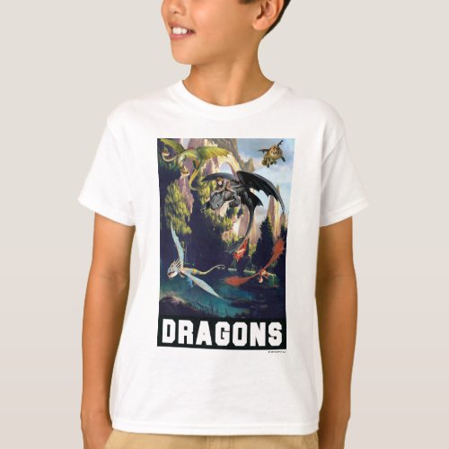 Hiccup and Dragons Flying Over Island Forest T_Shirt