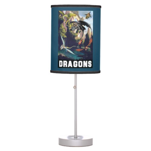 Hiccup and Dragons Flying Over Island Forest Table Lamp