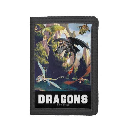 Hiccup and Dragons Flying Over Island Forest Trifold Wallet