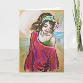 "Hickam Beach Girl" Art Print Greeting Card