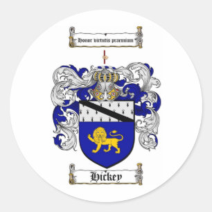 HICKEY FAMILY CREST - HICKEY COAT OF ARMS CLASSIC ROUND STICKER